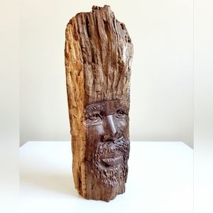 SOLD Vintage Organic Handcarved Petrified Wood Sculpture of Bearded Man